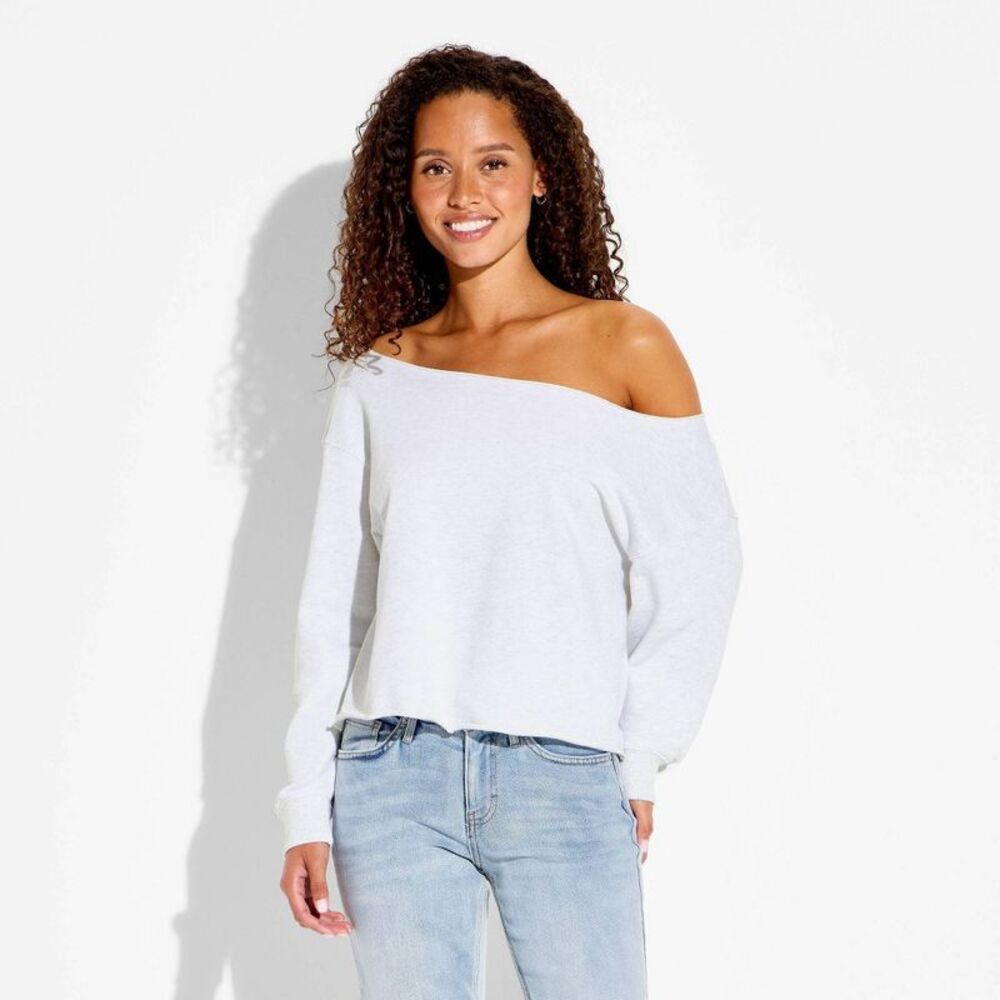 Wild Fable - Women's Off the Shoulder Pullover Sweatshirt - Wil Gray - Picture 2 of 3